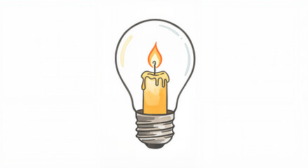 Candle inside light bulb watercolor for creative thinking concepts, innovation blogs, nostalgia designs, and philosophical educational materials

