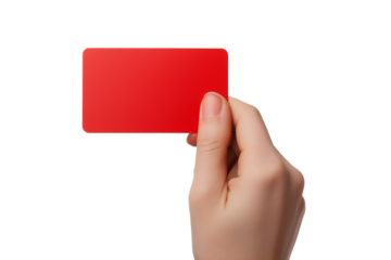  hand holding blank red card isolated on white background