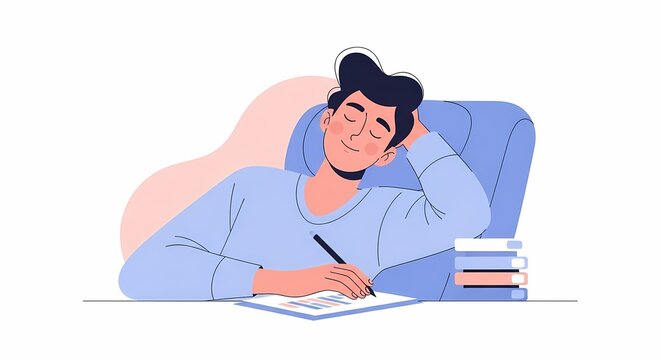 Man Relaxing While Writing Business Plan with Positive Vibe