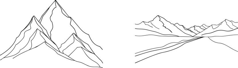 Minimalist mountain range line art vector illustrative design for nature and adventure themes