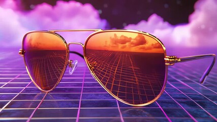 Aviator sunglasses with mirrored lenses reflecting a gridded landscape. - Powered by Adobe