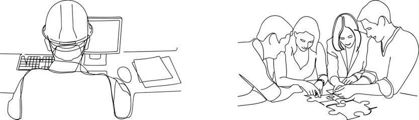 Teamwork and technology concept showing people working together on a project strategy