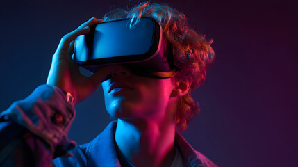 Exploring Virtual Reality A Person Immersed in the Digital World with VR Goggles