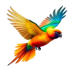 Fototapeta premium Beautiful Aratinga Solstitialis (Sun Conure Parakeet) in Flight - Transparent Background - Stock Photo