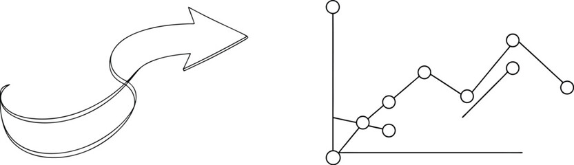 Vector illustration of business growth chart and arrow representing forward direction.