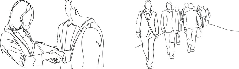 Businesspeople Teamwork Collaboration Sketch Line Art Vector