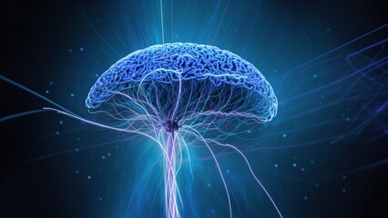 Fototapeta premium Futuristic digital brain with neural connections and glowing impulses