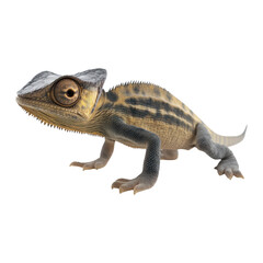 Fototapeta premium Chameleon with sandy and striped colors, showcasing its adaptive features and textured skin, standing on neutral background. image highlights its unique appearance and natural beauty