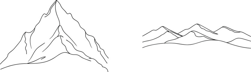 Line drawing of majestic mountains representing nature and outdoors adventure scenery. © kajallata