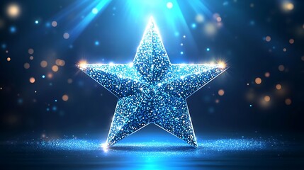Sparkling blue star on a dark background.
