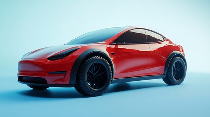 Naklejka premium A modern, red electric vehicle displayed against a light blue background.