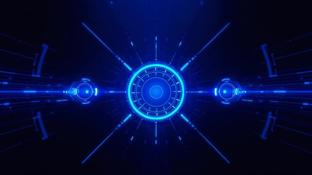 Futuristic circle HUD, GUI, UI interface screen design. Abstract style on blue background. Blank display, stage or podium for show product in futuristic cyberpunk style.Technology demonstration 