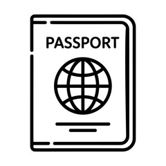 Black and white passport icon with a globe symbol, ideal for travel, identification, and international documentation concepts