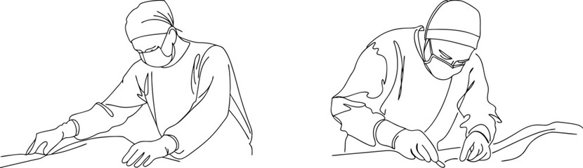 Surgeon performing surgery concept illustration in a minimalist single line art style