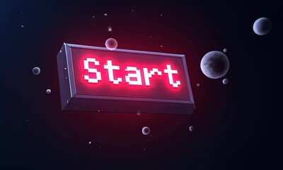 Pixelated Start Button in Space: A Retro Gaming Aesthetic - Powered by Adobe