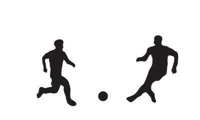 Two soccer players vector illustration in action. Dynamic sports silhouette perfect for football-themed designs, posters, team branding, and athletic promotional graphics.