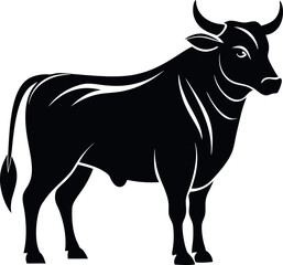 Vector of aggressive bull silhouette, isolated.
