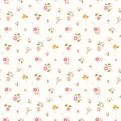 Lovely, beautiful spring flowers pattern. Ditsy floral seamless pattern. Cute small flower on light background. Repeat pattern. Ditsy print. Flower surface design, floral design for fashion, fabric