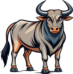Vector of attacking bull, vibrant colors, no background.