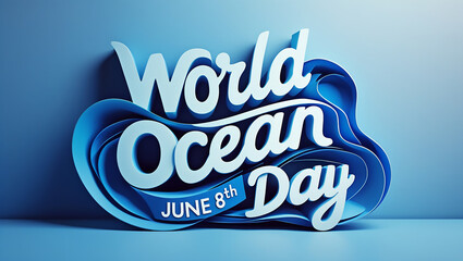 World Ocean Day Banner June 8th Ocean Conservation Abstract Blue Waves and Marine Plants