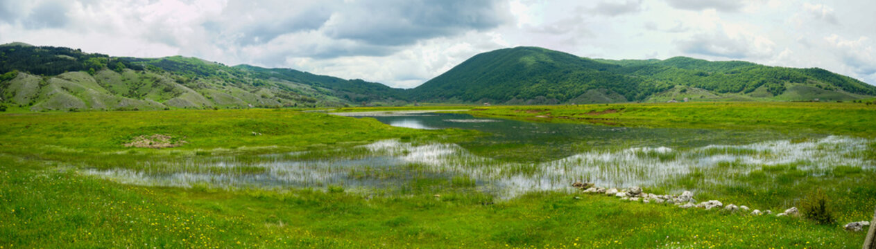 Rascino lake panoramic view, Petrella Salto, Rieti, Lazio, Italy