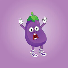 Surprised and Running Cartoon Eggplant