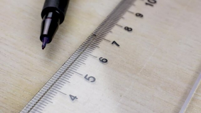 Ruler and marker white plywood felt tip pen sharpie