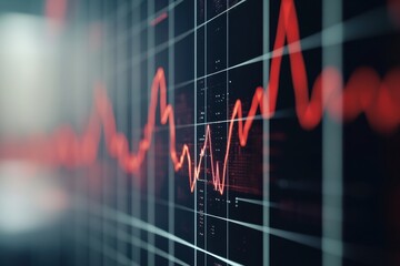 Abstract red stock market data graph on screen.