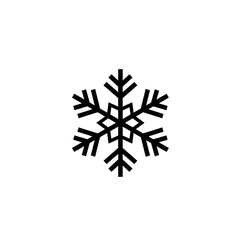 Black snowflake icon with symmetrical design on white background  