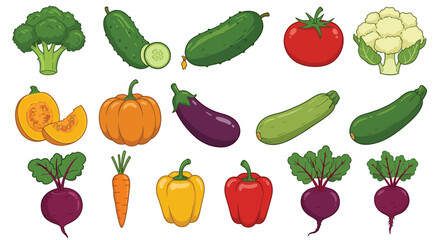 Fruits, vegetables and berries. Abstract geometric design. Banner template. Seamless pattern. Organic food. Set of simple icons in flat style Elements isolated on white background vector illustration.