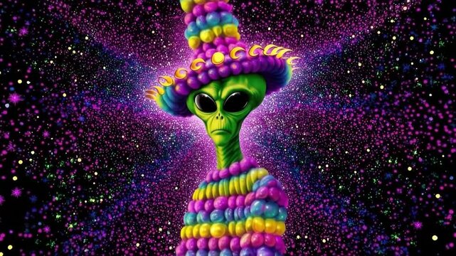 Alien in colorful cosmic attire