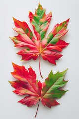 Bright red maple leaves, a beautiful autumn decoration, capture the vibrant color of the season