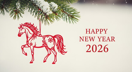 Red fire horse illustration for celebrating New Year 2026  