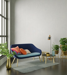 Large luxury modern bright interiors Living room mockup illustration 3D rendering image