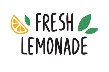 fresh lemonade handwritten doodle lettering phrase or quote. fresh lemonade message saying text. Hand drawn print clipart. lemon Labels and signs