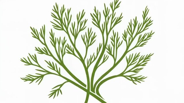 Minimalist dill herb illustration on plain white background, culinary plant symbol