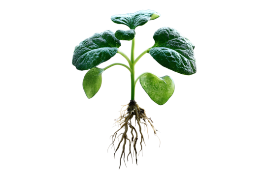 a young plant with roots in the ground,a young plant with roots,green vegetable sprouts grow in the soi,Growing plant with underground root visible,