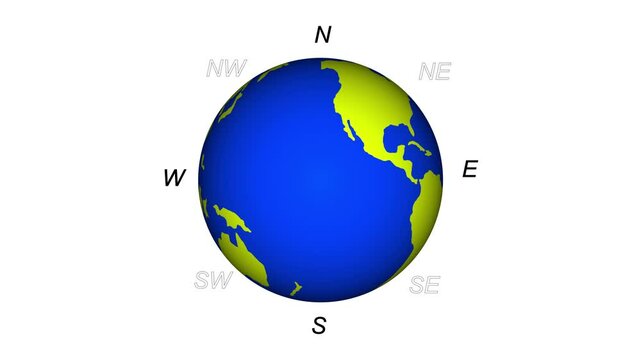 Graphic earth globe with compass points representing direction for navigation and travel