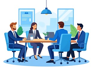Job Interview Scene: Business Meeting Illustration.person, brainstorming, cooperation, discussion, meeting, strategy, teamwork, working, businessman, office, business, communication, illustration, 