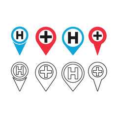 Hospital Location Pin Icon Set Vector Design.
