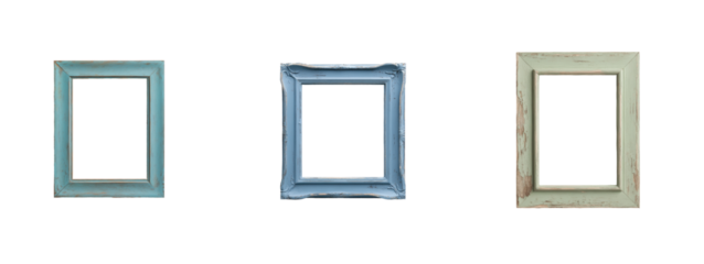 Collection of vintage wooden frames in various colors and sizes for home decoration ideas