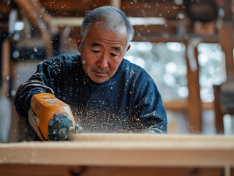 Senior Carpenter Working with a Power Tool