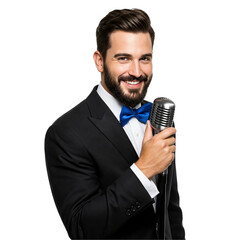 businessman with microphone isolated