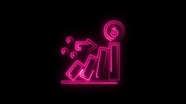 Fluorescent pink neon graphic chart illustrates decreasing trends then increase in profits