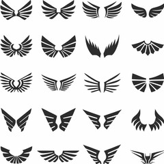 Obraz premium Wing logo designs, vector wing set. Artistic wing illustrations including eagle, angel, bird, bat, and minimalist icons for tattoos, emblems, branding, or fantasy-themed projects.