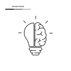 Human Brain And Lightbulb Icon Vector Design. 