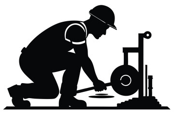 Worker Repairing Pipe Silhouette