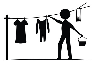 Person Hanging Laundry Clothesline Bucket