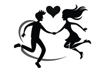 Jumping Couple Silhouette Love Heart Romance