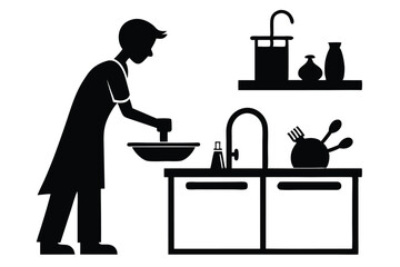 Person Washing Dishes Kitchen Sink Silhouette